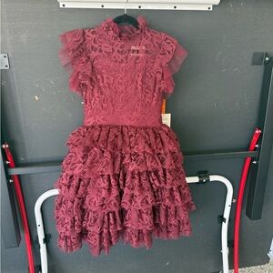 Joyfolie Red Ruffled Tiered Mock Neck Sundress